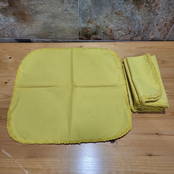 VTG Yellow Cotton Table Napkin Lace Trim Set of 6 - Picture 5 of 11